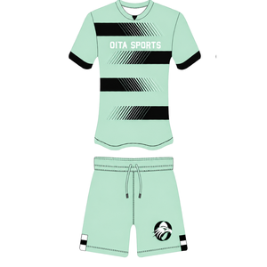 Conjunto de Camiseta y Pantalones Cortos de Rugby Verde Menta y Negro, Manga Corta, Cuello Redondo, Uniforme de Equipo a Rayas, Personalizable, Transpirable, para Entrenamiento y Alto Rendimiento - Product Image 1