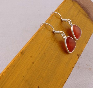 Natural <b>Red</b> Onyx Triangle <b>Earrings</b> 925 Sterling Silver Jewelry Manufacturer Wholesale Handmade Geometric Gemstone Drop Dangle - Product Image 5