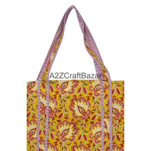 Bolsa de Mano Acolchada de Algodón a Rayas Ecológica para Mujer, con Asa Larga, Tamaño Grande, Multicolor, Hecha en Rajasthan, para Uso Diario y Viajes - Product Image 5