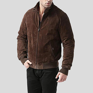 Chaqueta Bomber de Gamuza Marrón para Hombre, Cuello Alto, Cierre de Cremallera, Ropa Exterior Informal de Otoño, Corte Regular, Color Sólido, Material Grueso - Product Image 4