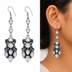 Direct Factory <b>Oxidized</b> Silver Bell Long Drop Earrings Wholesale | Bulk Trendy Dangle Earrings Bulk Wholesale Supplier - Product Image 1