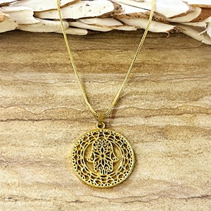 Pendentif Bohème Main de Fatma en Laiton Plaqué Or 18 carats pour Femme, Bijou Ethnique Filigrane Mandala, Vente en Gros OEM ODM, Forte Demande - Product Image 1