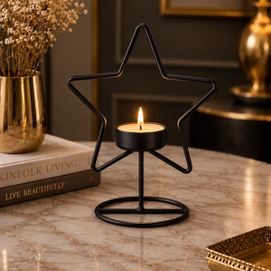 Star Shape Iron Tea Light Holder <b>Black</b> Metal Candle Stand Heat Resistant Home Decoration for Christmas Tabletop Use - Product Image 1