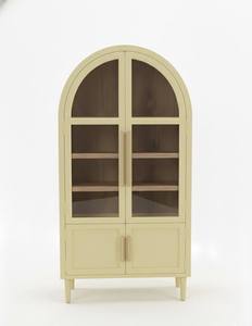 Modern Eco-Friendly Rubber <b>Wood</b> MDF Oak Veneer Shutter Door 4-Compartment Display Cabinet Storage <b>Unit</b> for Living Room Dining - Product Image 2