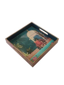 Star Crafts India Set Two Sticker Meena Finish Wooden Serving Trays-Luxury Tabletop Dishwasher <b>Microwave</b> Safe for - Product Image 4