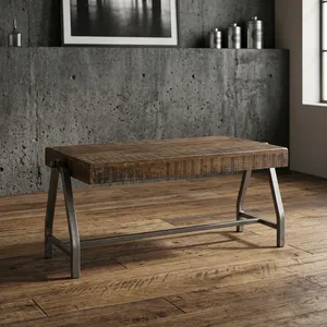 Table basse rectangulaire en bois industrielle avec pieds en métal en forme d'arche pour salon - Product Image 3