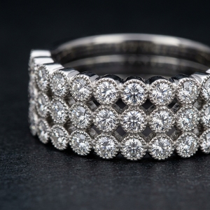 <b>Top</b> Selling demanded Wide Triple Row Statement Band Ring Bezel Set Round Cut Lab Grown Diamond Milgrain Accents Engagement Ring - Product Image 2