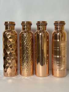 MSR Overseas 100% Pure Copper Hand-made Eco-Friendly <b>Water</b> <b>Bottle</b> Hammered Diamond Plain Silver Touch for 1000ml Pack 4 - Product Image 4