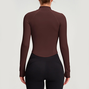High Elasticity Lightweight Red Black Women Yoga <b>Top</b> Slim Fit Gym Wear Long Sleeve Quick-Dry Training Full-Zip Workout Jacket - Product Image 2