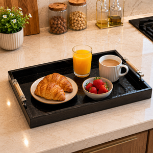 Premium Black Wooden Serving Tray with Handles Luxury Rectangular Decorative Tray for Home Hotel Restaurant Coffee <b>Table</b> Display - Product Image 3