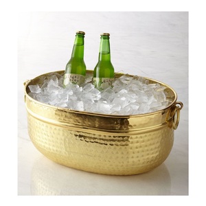 Hammered Gold Beverage Tub Large Oval Brass <b>Ice</b> <b>Bucket</b> with Handles Insulated Metal <b>Drink</b> Chiller for Wine, Beer, and Champagne - Product Image 2