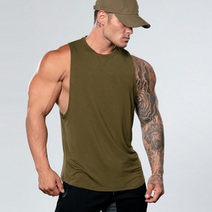 Men's <b>Black</b> Sleeveless <b>Tank</b> <b>Top</b> O-Neck Solid Color Breathable Knitted Casual Workout Vest - Product Image 2