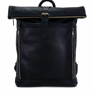 Industrial Style Genuine <b>Leather</b> Roll Top <b>Backpack</b> Rugged Cowhide <b>Leather</b> Bag Men <b>Large</b> Travel Rucksack LRTB-0132 - Product Image 1