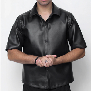High-Quality Men's Urban Leather Shirt – Slim Fit Button-Up Fashion <b>Top</b> – Professional Custom Logo and Private Label Services - Product Image 1