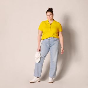 Polo en coton uni pour femme, manches courtes, décontracté, jaune, tissu tissé, longueur normale - Product Image 6
