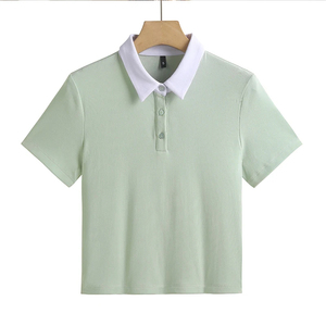 Camiseta de Manga Corta para Mujer, Color Verde Claro Sólido, Informal, de Punto, Poliéster, Secado Rápido, Corte Regular, OEM ODM - Product Image 5