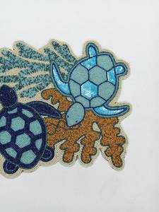 Embroidered Cotton <b>Table</b> <b>Runner</b> Sea Turtle Pattern Rustic Style Home Decor <b>Blue</b> Beige - Product Image 5