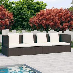 Cama de Jardín Plegable de Ratán PE Marrón con Cojines, Tumbona Cómoda para Tomar el Sol - Product Image 1