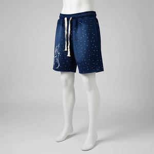 Pantalones cortos con cordón y estampado de puntos azul marino para hombre, con logotipo frontal y bolsillos laterales, ropa informal de verano - Product Image 2