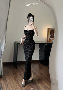 เดรสยาวผู้หญิงขายส่ง - สายเดี่ยวรัดรูป ผ้าลูกไม้ ET2388 - Product Image 5