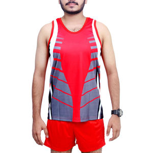 Débardeur sans manches pour homme, imprimé géométrique rouge, en polyester anti-humidité, vêtement de tennis, coupe athlétique, toutes saisons - Product Image 1