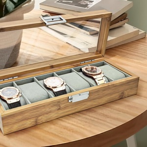 AHTE MANUEXPO UR-065 6-Slot Wooden Wrist Watch Storage <b>Box</b> Large Glass Display <b>Removable</b> Pillows for Men Women Octagonal Jewelry - Product Image 4