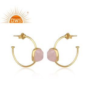 Vente chaude en argent Sterling plaqué or 18 carats naturel Quartz Rose pierres précieuses boucle d'oreille bijoux personnalisés pour les femmes cadeau pour elle - Product Image 4
