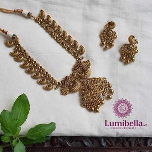 24K Gold Plated Peacock Heavy Work Bridal Jewelry Set - Product Image 5