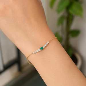 925 Sterling Silver 14K Gold Plated Round Emerald Tennis <b>Bracelet</b> Accent Minimalist Style Luxury Jewelry - Product Image 6