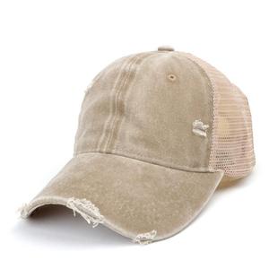 Custom Logo 6-Panel Adjustable Distressed Baseball Cap Wholesale Street Style Hip Hop Fashion Vintage Washed Mesh Beach Fishing - Product Image 5