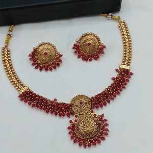 Traditional Indian Gold Plated Temple Necklace <b>Set</b> <b>Beads</b> Matching Earrings Ethnic Bridal Wedding Jewelry <b>Set</b> Women Maharshtra - Product Image 2