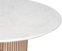 Table à Manger Tendance et Nouveauté Style Japandi Plateau Rond en Marbre Blanc et Piètement Démontable en Bois Massif