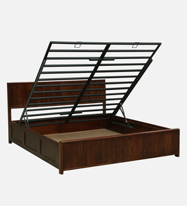 Cama tamaño queen de madera maciza de mango con acabado en caoba y almacenamiento hidráulico - Product Image 5