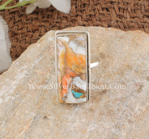 Anillo Rectangular de Plata de Ley 925 con Cobre Natural de Ostra y Amatista, Joyería Clásica Geométrica con Gema para Fiesta de Mujer - Product Image 6