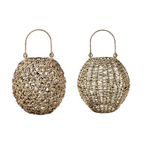 Lanterne sphérique nordique en jonc de mer, porte-bougie suspendu avec corde, lanterne de jardin en verre, support de bougie, lumière décorative intérieure - Product Image 1