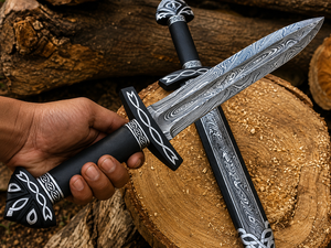 Par de espadas vikingas |   Funda de espada de acero de Damasco grabada a mano de alta calidad |   SAZ ENTERPRISES Norse Ragnar El Mejor Regalo de Navidad - Product Image 1