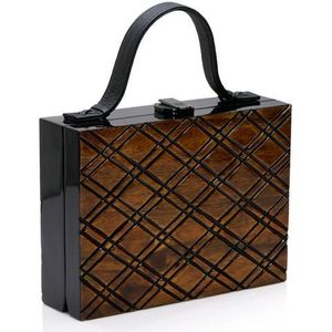 Pochette de soirée en bois gravée sur mesure avec poignée en cuir poli pour mariage, événements festifs et soirées – Sac de mode affirmé - Product Image 1