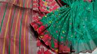 Sari Jamdani vert Deshi Dhakai de qualité export exclusive pour femme, en tissu de coton, bleu, rouge, doré, bleu ciel, du Bangladesh, lavable