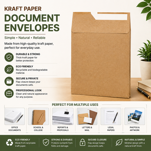 Enveloppe en papier kraft écologique, sac d'expédition recyclable, emballage pour documents, pour le bureau, l'école, les dossiers juridiques et l'envoi postal. - Product Image 4