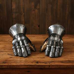 Guantes de Acero Medievales Plateados, Armadura de Estilo Antiguo, Artesanía Metálica Coleccionable - Product Image 3