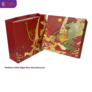 Vietnam OEM Custom Luxury Red Gold Lunar New Year Rigid Gift Box <b>Paper</b> Bag Set Die-cut Packaging Manufacturer Wholesale - Product Image 4