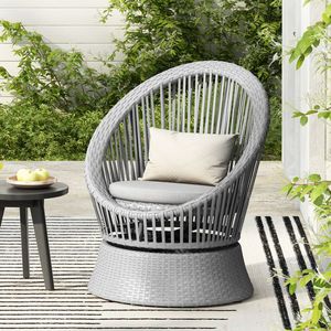 Poltrona lounge girevole moderna in vimini argentato da 68 cm con struttura in ferro XianRattan, design rotondo elegante per esterni - Product Image 2