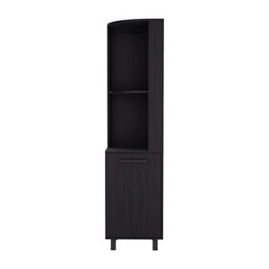 Mueble Bar Esquinero Kaia de 70 Pulgadas de Alto en Color Negro Wengue con Cuatro Estantes, Diez Compartimentos para Botellas de Vino y Almacenamiento para Copas - Product Image 6