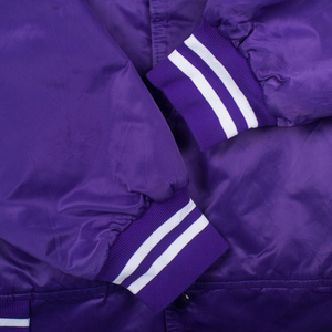 Chaqueta Varsity Morada para Hombre, Cuello Camisero, Cierre de Cremallera, Corte Regular, Estilo Preppy, Otoño, Casual, Color Sólido, 100% Poliéster - Product Image 5