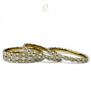 Wedding Collection White Pearl <b>Crystal</b> Premium Gold Plated Kashmiri Bangles Set for Women Wholesale Indian Fashion at Low Price - Product Image 3