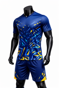 Ensemble de maillot de football pour homme, imprimé géométrique bleu, manches courtes, col rond, polyester respirant, coupe athlétique, toutes saisons, personnalisable - Product Image 3