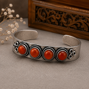 Hydro Carnelian Four Stone <b>Cuff</b> Bangle Handmade Brass Gold/<b>Silver</b> Plated Unisex Vintage Classic Statement Jewelry - Product Image 4