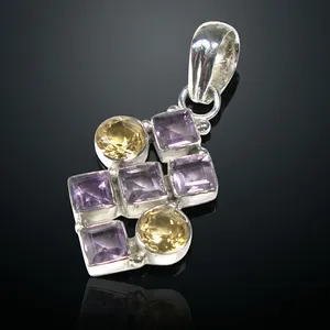Colgante de Plata de Ley 925 con Amatista y Citrino, Hecho a Mano, Elegante, Multicolor, Joyería de Cristal, Estilo Boho - Product Image 3