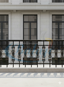 Rampe d'escalier de balcon moderne en fonte et aluminium robuste sans cadre, surface sablée super fine, gris très poli, résistant à la rouille et à l'eau - Product Image 1