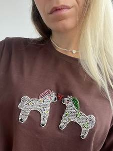 <b>White</b> T-Shirt With Beaded Horse Cowboy Hat And Horseshoe Embroidery Handmade Cotton Craft - Product Image 2